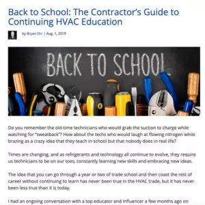 Screenshot of Bryan Orr's article in AC Heating Connect